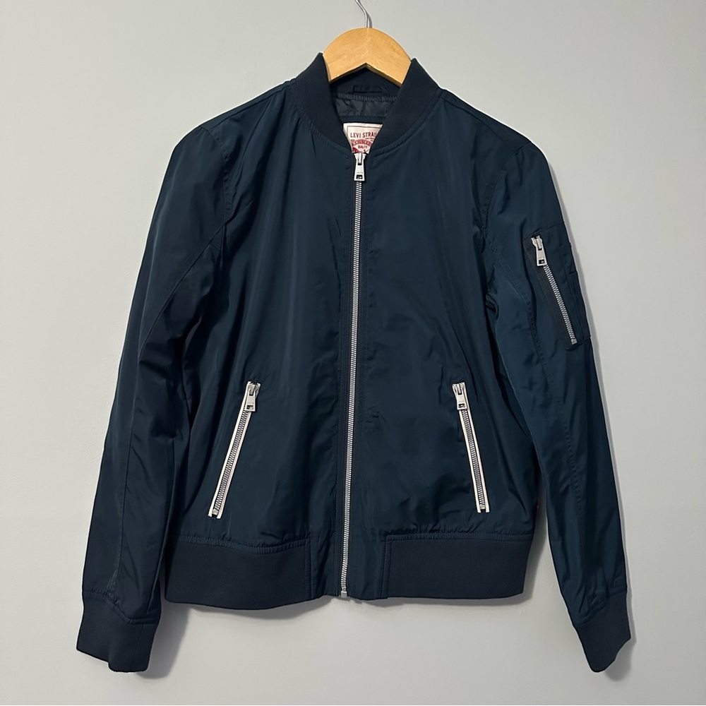 Levi’s Navy MA-1 Bomber Jacket Zip Utility Chic Gorpcore Size M - Picture 3 of 16